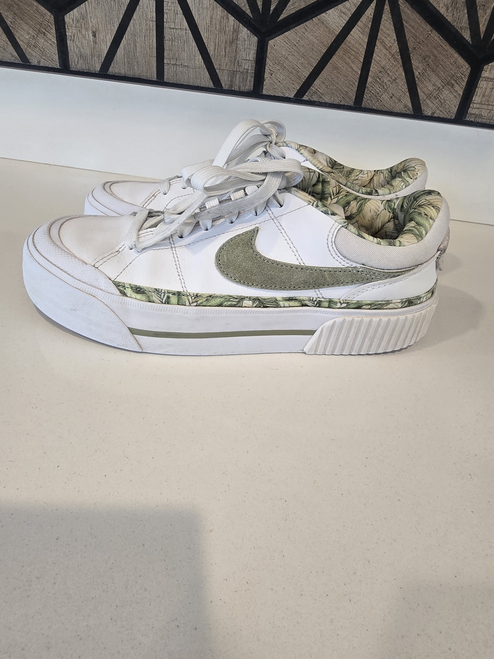 Nike Legacy Court Women's White and Green Plant Pattern Sneakers